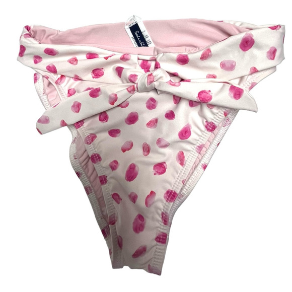 Splendid Tie-Front High-Leg Pink Polka Dot Bikini Bottoms | Womens L NEW! - Picture 5 of 7